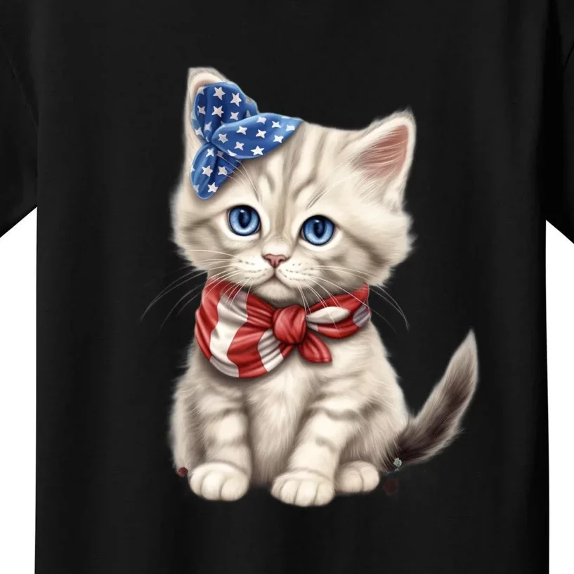 American Cat 4th Of July Cat Patriotic Cats Himalayan Kitten Kids T-Shirt