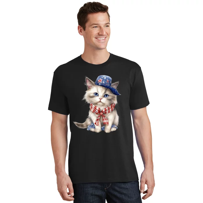 American Cat 4th Of July Cat Patriotic Cats Himalayan Kitten T-Shirt