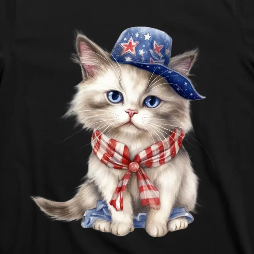 American Cat 4th Of July Cat Patriotic Cats Himalayan Kitten T-Shirt