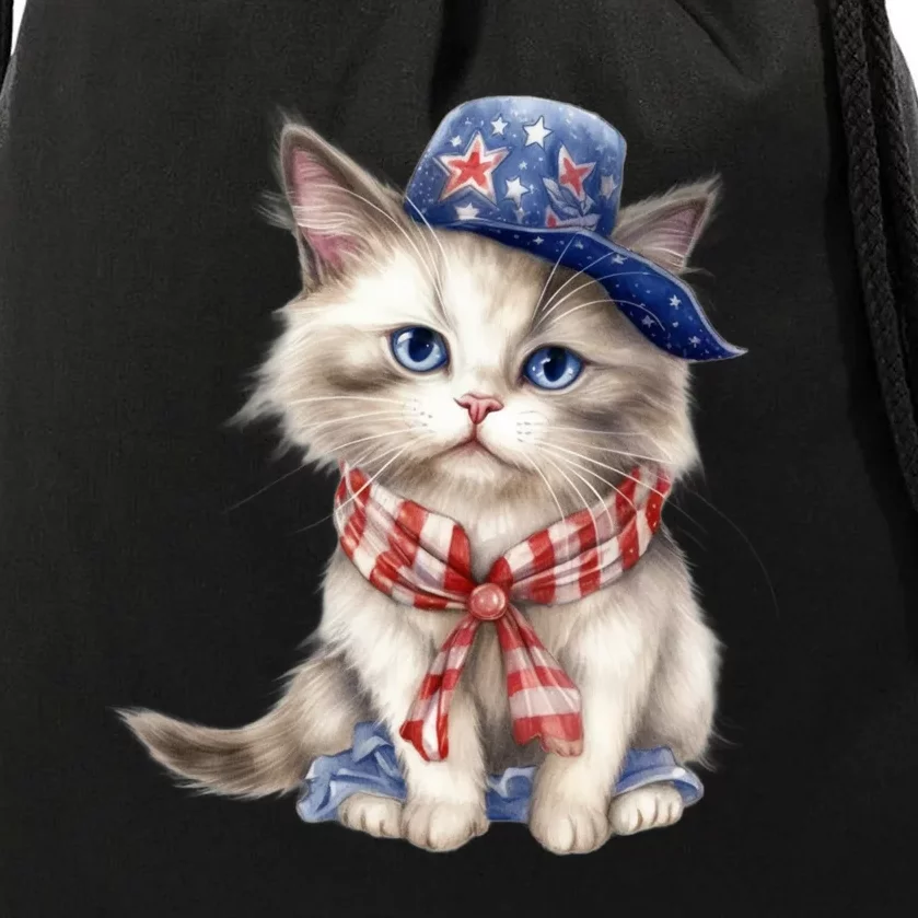 American Cat 4th Of July Cat Patriotic Cats Himalayan Kitten Drawstring Bag