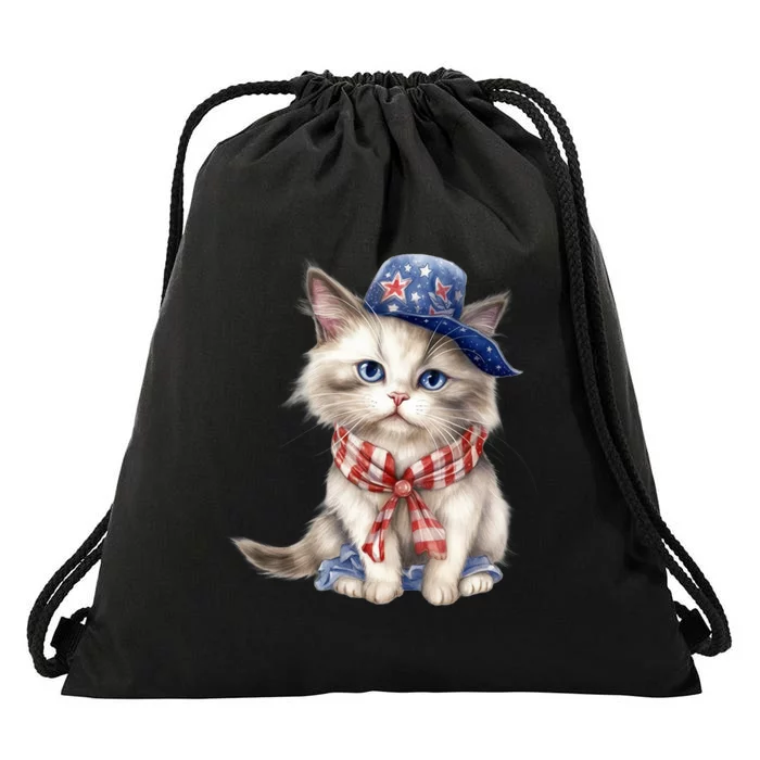 American Cat 4th Of July Cat Patriotic Cats Himalayan Kitten Drawstring Bag