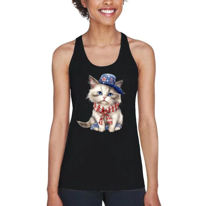 American Cat 4th Of July Cat Patriotic Cats Himalayan Kitten Women's Racerback Tank