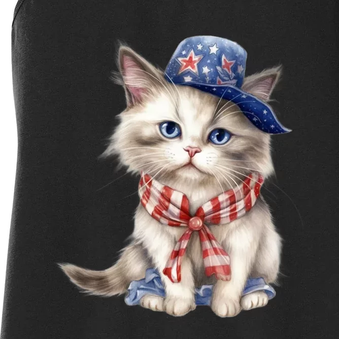 American Cat 4th Of July Cat Patriotic Cats Himalayan Kitten Women's Racerback Tank