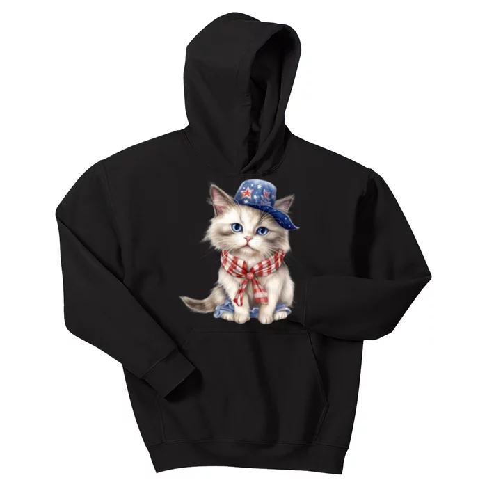 American Cat 4th Of July Cat Patriotic Cats Himalayan Kitten Kids Hoodie