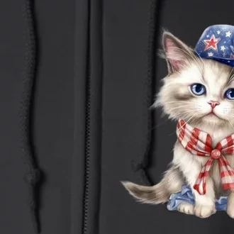 American Cat 4th Of July Cat Patriotic Cats Himalayan Kitten Full Zip Hoodie