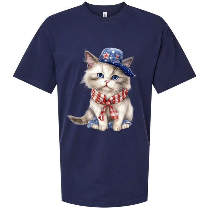 American Cat 4th Of July Cat Patriotic Cats Himalayan Kitten Sueded Cloud Jersey T-Shirt