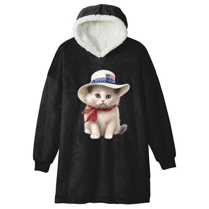 American Cat 4th Of July Cat Patriotic Cats Himalayan Kitten Hooded Wearable Blanket