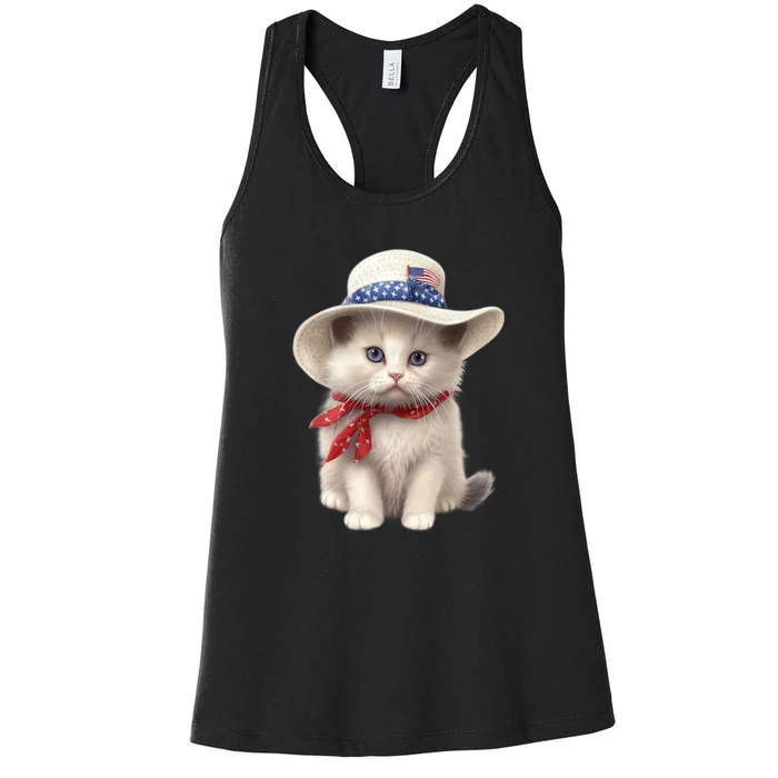 American Cat 4th Of July Cat Patriotic Cats Himalayan Kitten Women's Racerback Tank