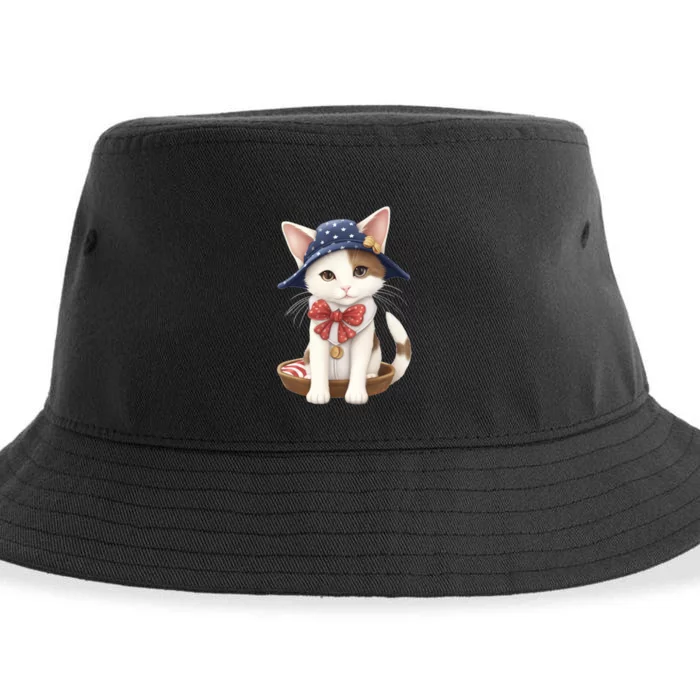 American Cat 4th Of July Cat Patriotic Cats Japanese Bobtail Kitten Sustainable Bucket Hat