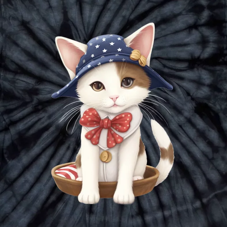 American Cat 4th Of July Cat Patriotic Cats Japanese Bobtail Kitten Tie-Dye T-Shirt