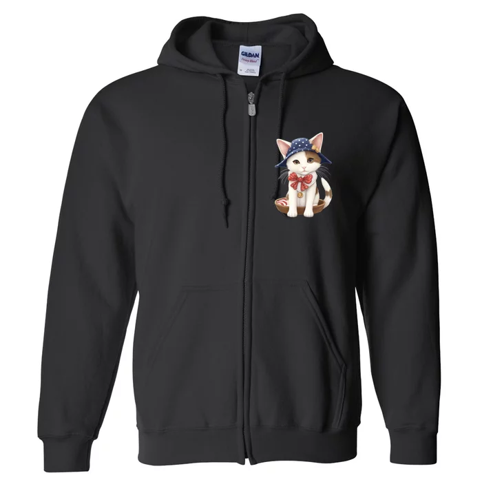 American Cat 4th Of July Cat Patriotic Cats Japanese Bobtail Kitten Full Zip Hoodie