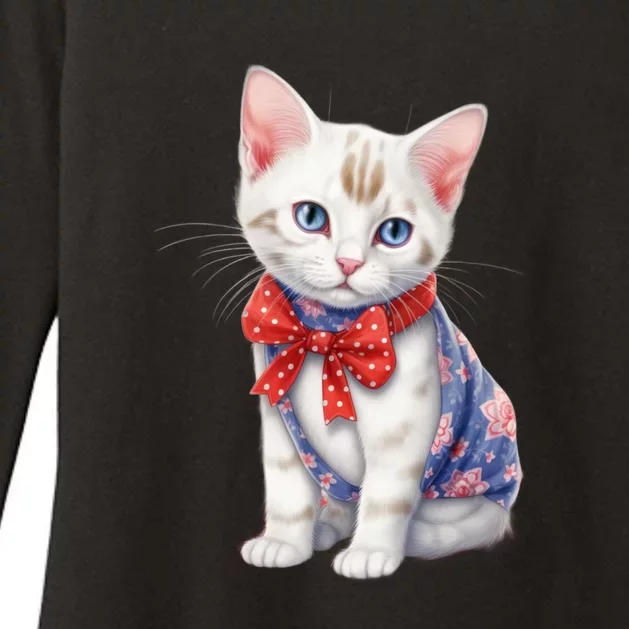 American Cat 4th Of July Cat Patriotic Cats Japanese Bobtail Kitten Womens CVC Long Sleeve Shirt