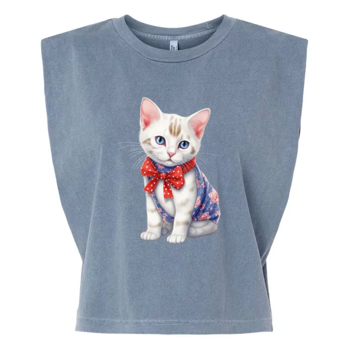 American Cat 4th Of July Cat Patriotic Cats Japanese Bobtail Kitten Garment-Dyed Women's Muscle Tee