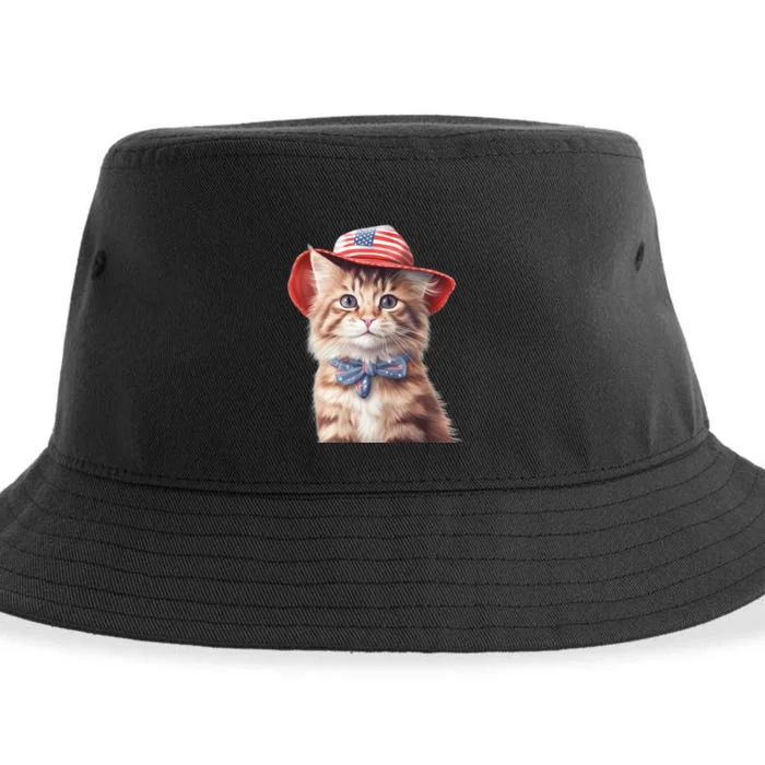 American Cat 4th Of July Cat Patriotic Cats Maine Coon Kitten Sustainable Bucket Hat