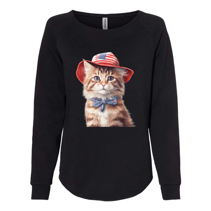 American Cat 4th Of July Cat Patriotic Cats Maine Coon Kitten Womens California Wash Sweatshirt