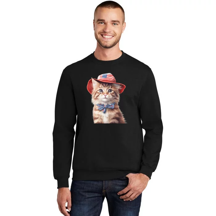 American Cat 4th Of July Cat Patriotic Cats Maine Coon Kitten Tall Sweatshirt