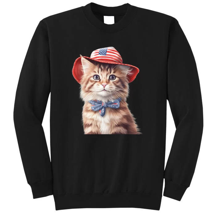 American Cat 4th Of July Cat Patriotic Cats Maine Coon Kitten Tall Sweatshirt