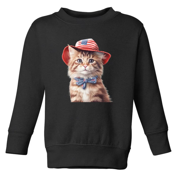 American Cat 4th Of July Cat Patriotic Cats Maine Coon Kitten Toddler Sweatshirt