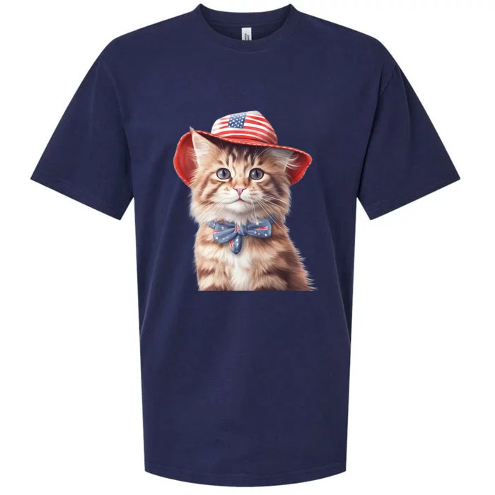 American Cat 4th Of July Cat Patriotic Cats Maine Coon Kitten Sueded Cloud Jersey T-Shirt