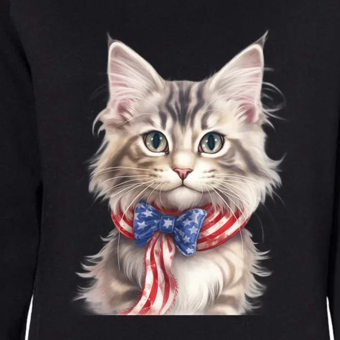 American Cat 4th Of July Cat Patriotic Cats Maine Coon Kitten Womens California Wash Sweatshirt