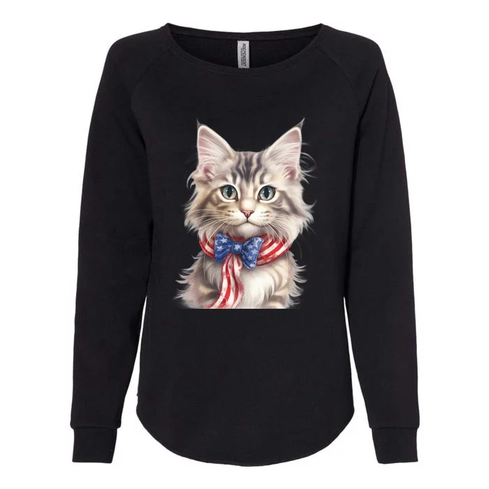 American Cat 4th Of July Cat Patriotic Cats Maine Coon Kitten Womens California Wash Sweatshirt