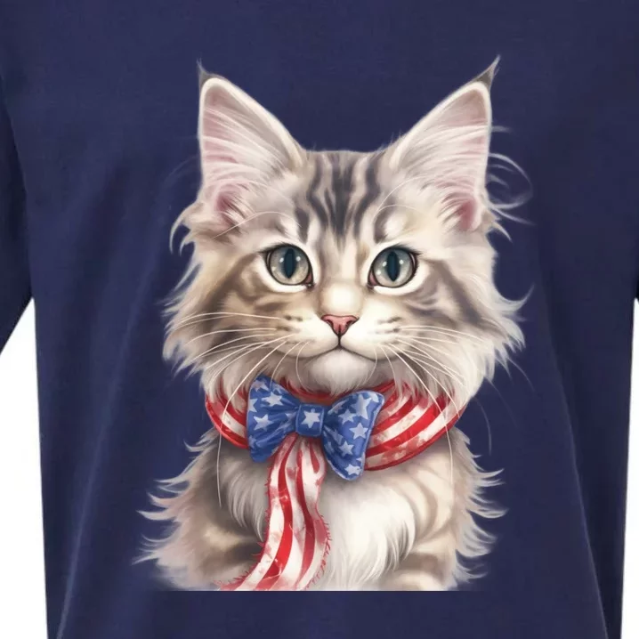 American Cat 4th Of July Cat Patriotic Cats Maine Coon Kitten Sueded Cloud Jersey T-Shirt