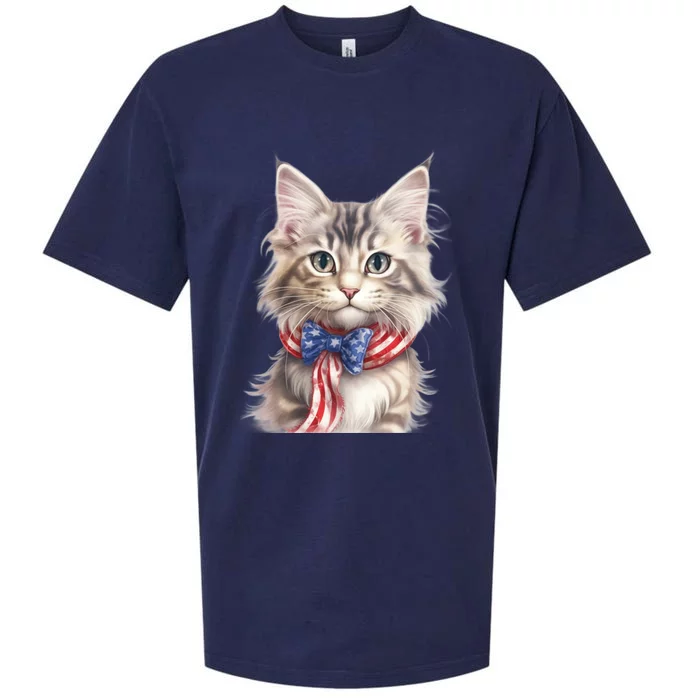 American Cat 4th Of July Cat Patriotic Cats Maine Coon Kitten Sueded Cloud Jersey T-Shirt