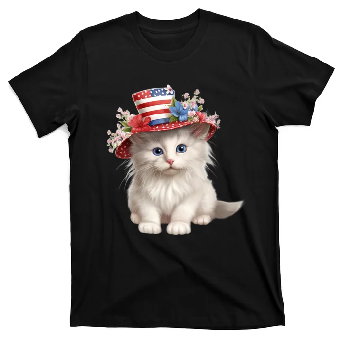 American Cat 4th Of July Cat Patriotic Cats Norwegian Forest Kitten T-Shirt