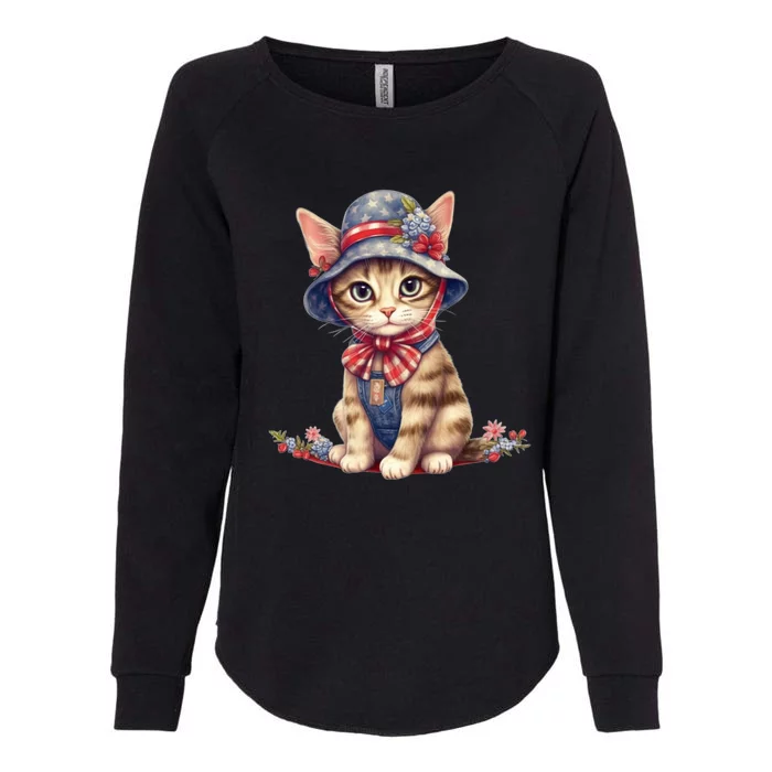 American Cat 4th Of July Cat Patriotic Cats Savannah Kitten Womens California Wash Sweatshirt