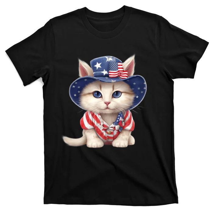 American Cat 4th Of July Cat Patriotic Cats Scottish Straight Kitten T-Shirt