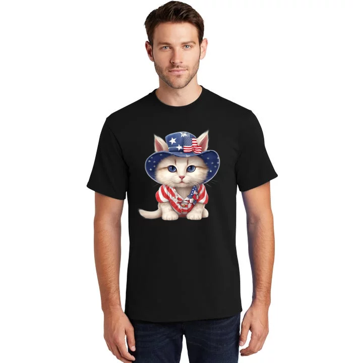 American Cat 4th Of July Cat Patriotic Cats Scottish Straight Kitten Tall T-Shirt