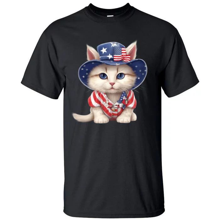 American Cat 4th Of July Cat Patriotic Cats Scottish Straight Kitten Tall T-Shirt