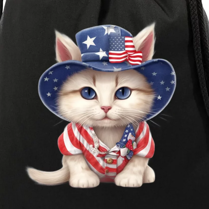 American Cat 4th Of July Cat Patriotic Cats Scottish Straight Kitten Drawstring Bag