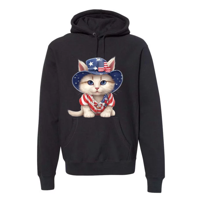 American Cat 4th Of July Cat Patriotic Cats Scottish Straight Kitten Premium Hoodie