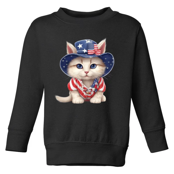 American Cat 4th Of July Cat Patriotic Cats Scottish Straight Kitten Toddler Sweatshirt