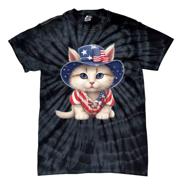 American Cat 4th Of July Cat Patriotic Cats Scottish Straight Kitten Tie-Dye T-Shirt