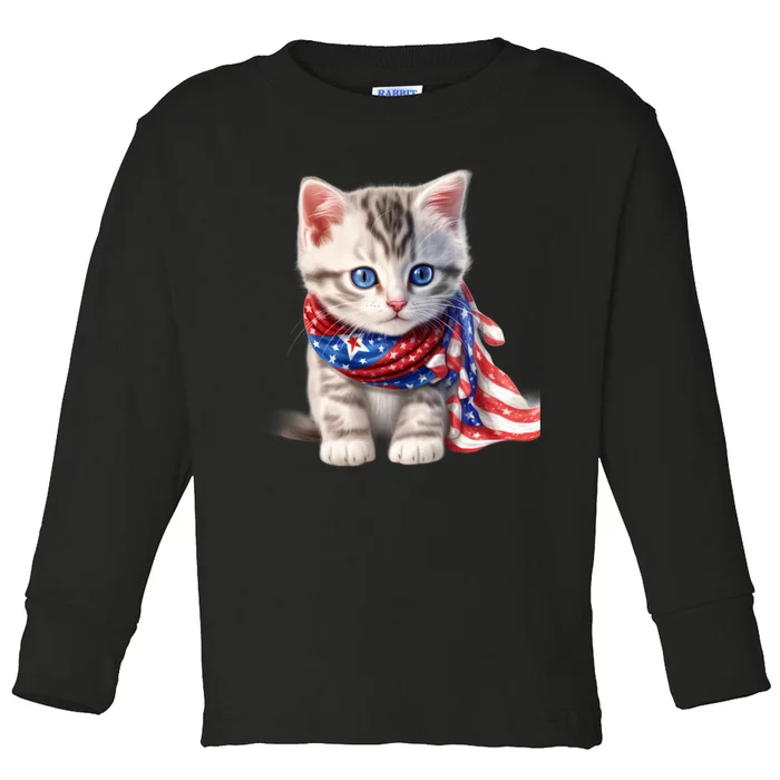 American Cat 4th Of July Cat Patriotic Cats Somali Kitten Toddler Long Sleeve Shirt