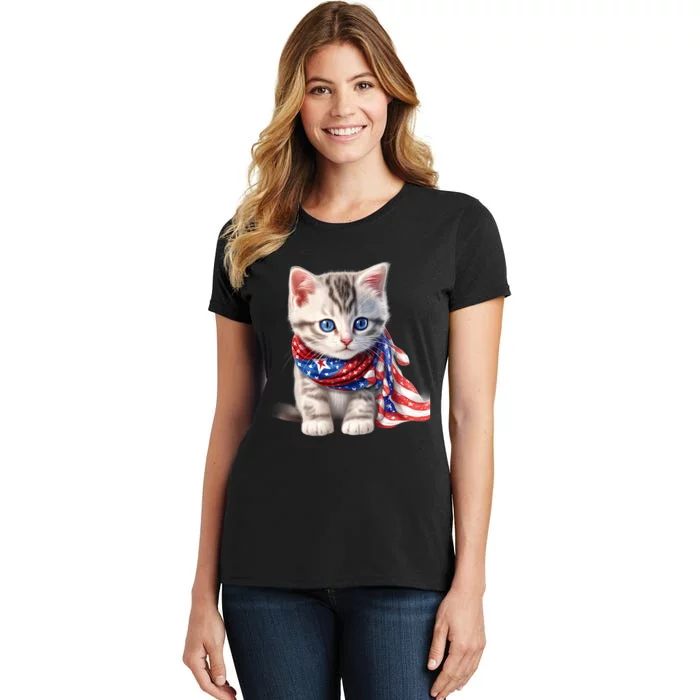 American Cat 4th Of July Cat Patriotic Cats Somali Kitten Women's T-Shirt