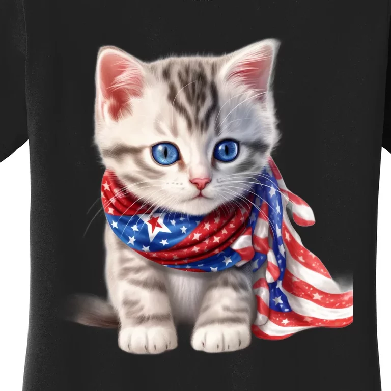 American Cat 4th Of July Cat Patriotic Cats Somali Kitten Women's T-Shirt