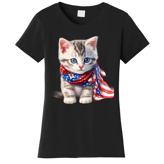 American Cat 4th Of July Cat Patriotic Cats Somali Kitten Women's T-Shirt