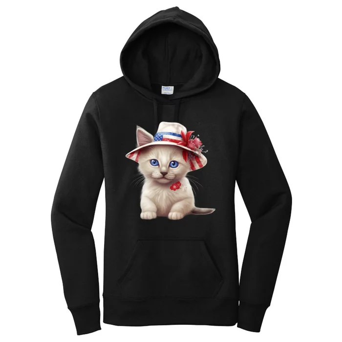 American Cat 4th Of July Cat Patriotic Cats Somali Kitten Women's Pullover Hoodie