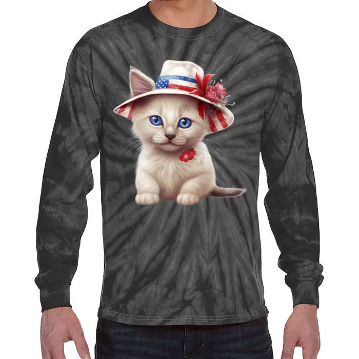 American Cat 4th Of July Cat Patriotic Cats Somali Kitten Tie-Dye Long Sleeve Shirt