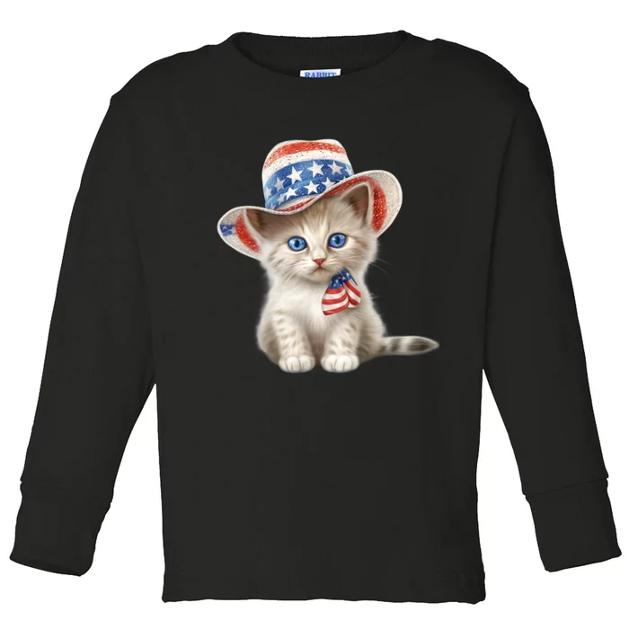 American Cat 4th Of July Cat Patriotic Cats Somali Kitten Toddler Long Sleeve Shirt