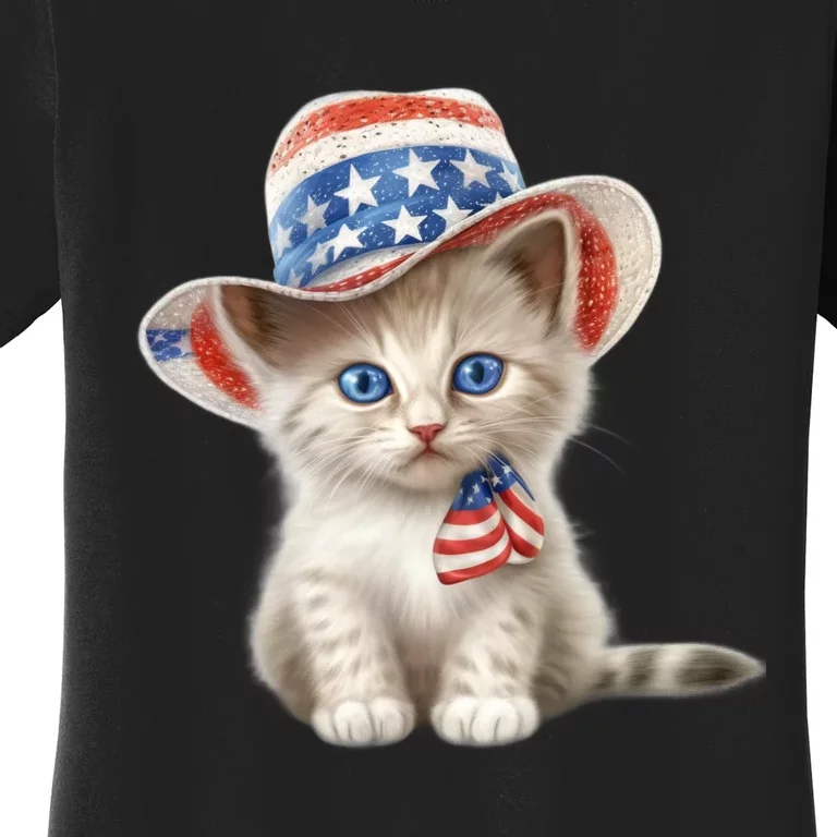 American Cat 4th Of July Cat Patriotic Cats Somali Kitten Women's T-Shirt