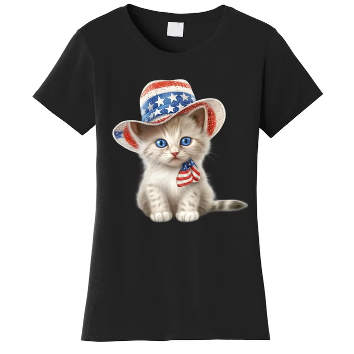 American Cat 4th Of July Cat Patriotic Cats Somali Kitten Women's T-Shirt