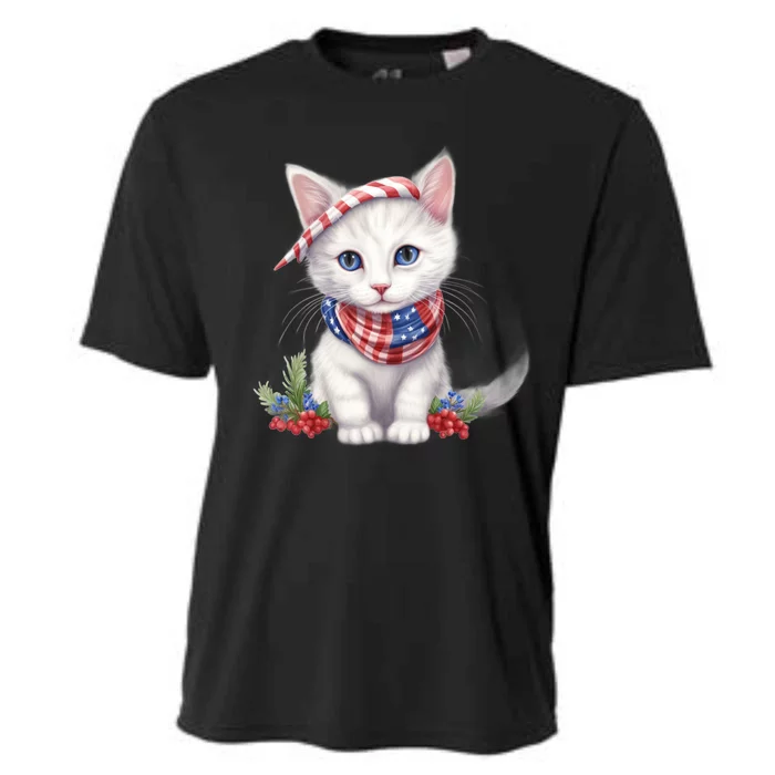 American Cat 4th Of July Cat Patriotic Cats Turkish Angora Kitten Cooling Performance Crew T-Shirt