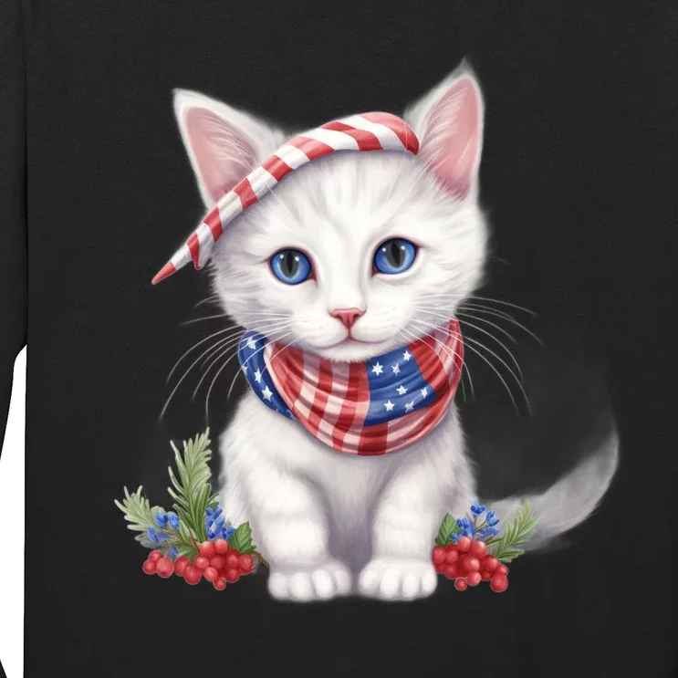 American Cat 4th Of July Cat Patriotic Cats Turkish Angora Kitten Long Sleeve Shirt