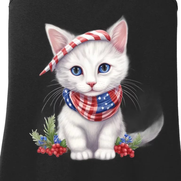 American Cat 4th Of July Cat Patriotic Cats Turkish Angora Kitten Ladies Essential Tank