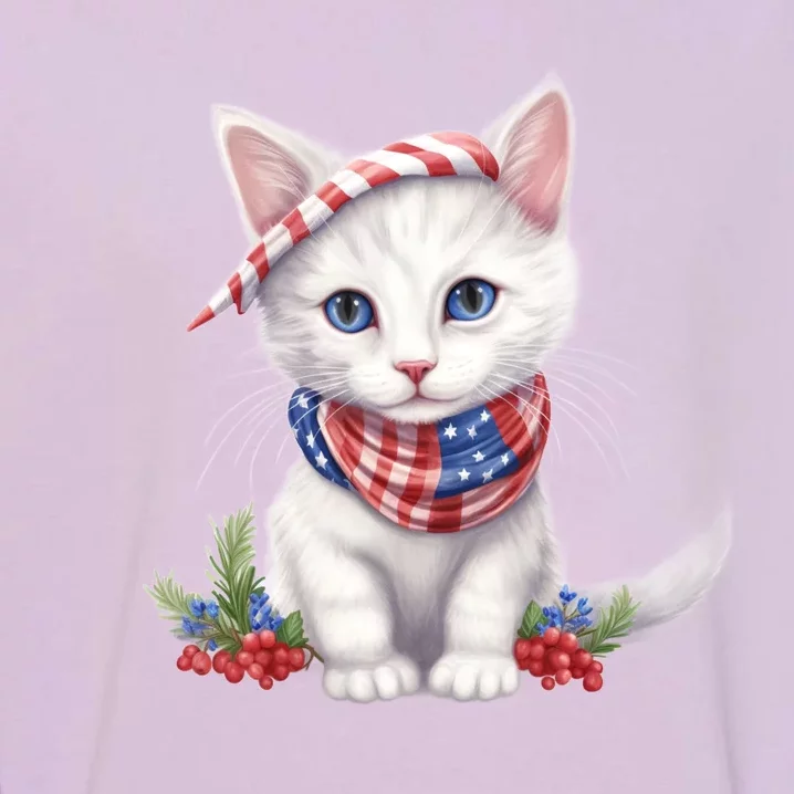 American Cat 4th Of July Cat Patriotic Cats Turkish Angora Kitten Garment-Dyed Sweatshirt