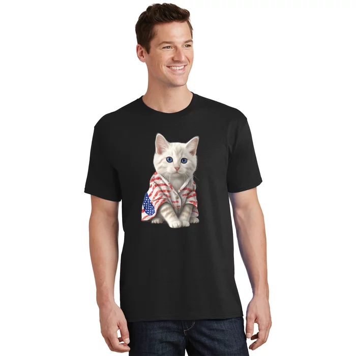 American Cat 4th Of July Cat Patriotic Cats Turkish Angora Kitten T-Shirt